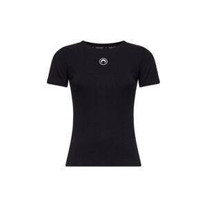 Marine Serre Women Black Ribbed Jersey Moon Logo T-Shirt